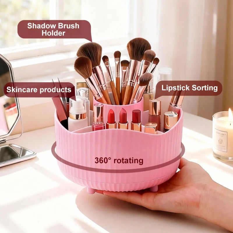 360° Rotating Makeup Organizer – Brush & Lipstick Holder