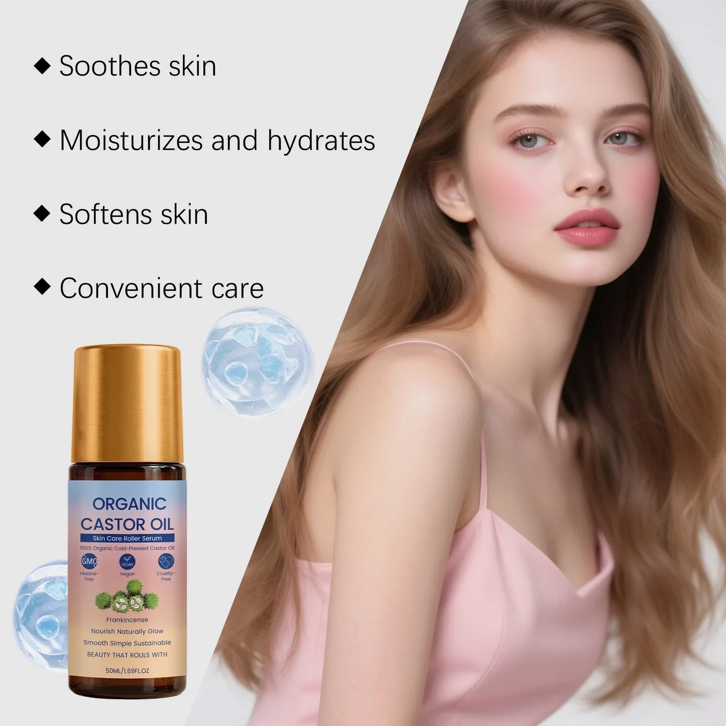 Organic Castor Oil Roller Serum – Hair, Lash & Brow Growth Oil
