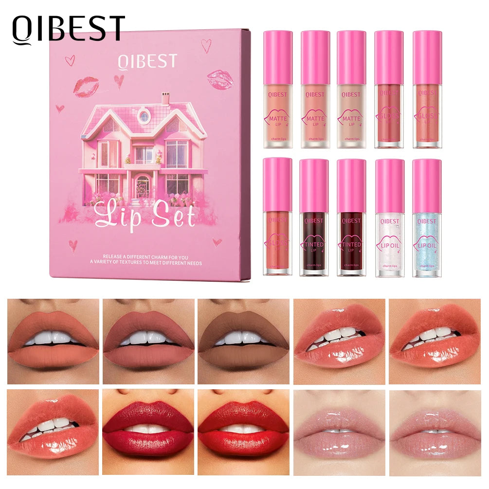 QIBEST Matte Waterproof Lip Gloss Makeup Set Lip Oil Plumper Moisturizing Lasting High Pigmented Lip Tint Cosmetics For Women Peaceful Pleasures Health and Wellness