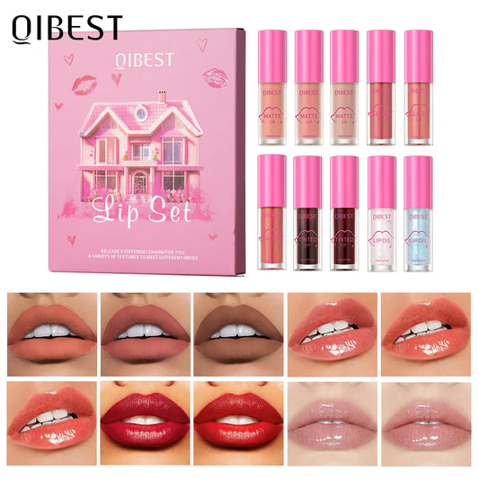 QIBEST Matte Waterproof Lip Gloss Makeup Set Lip Oil Plumper Moisturizing Lasting High Pigmented Lip Tint Cosmetics For Women Peaceful Pleasures Health and Wellness