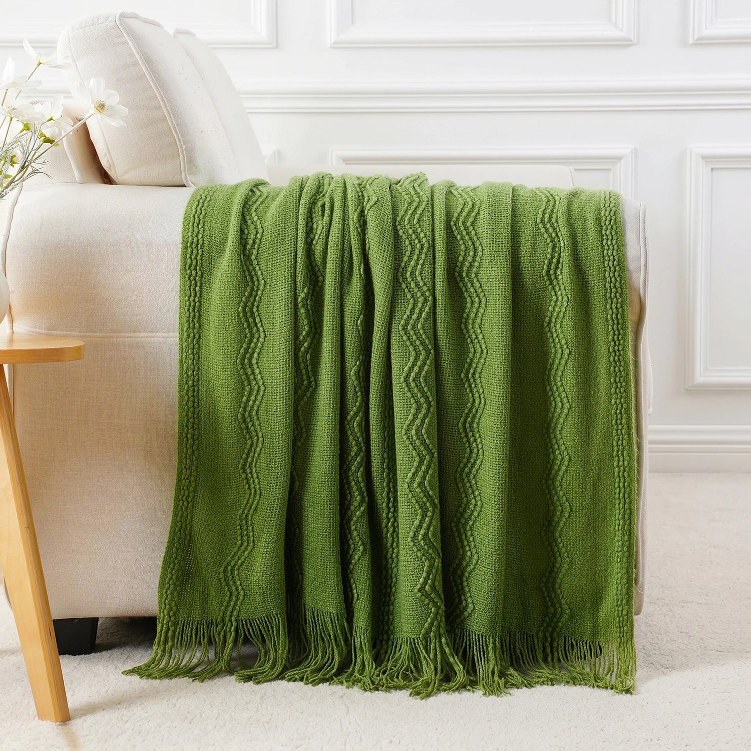 Battilo Olive Green Throw Blanket for Bed Couch Plaid Knitted Throws Cozy Lightweight Sofa Blanket for Spring Living Room Decor Peaceful Pleasures Health and Wellness