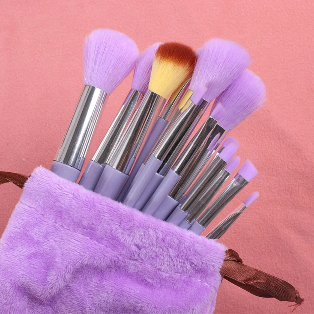 13Pcs Makeup Brush Set Make Up Concealer Brush Blush Powder Brush Eye Shadow Highlighter Foundation Brush Cosmetic Beauty Tools Peaceful Pleasures Health and Wellness C505-Purple bag