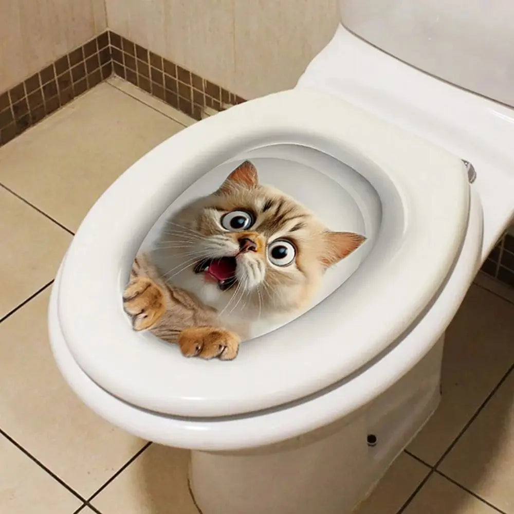 3D Animal Toilet Stickers – Waterproof PVC Cat & Squirrel Decals