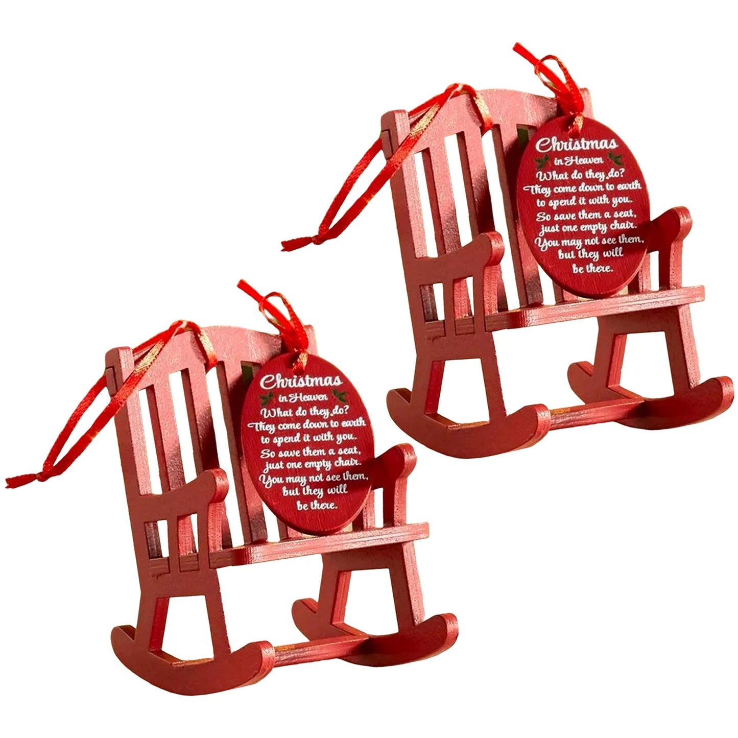 Christmas In Heaven Memorial Ornament Mini Wooden Rocking Chair with Meaningful For Christmas In Heaven Peaceful Pleasures Health and Wellness 2pcs