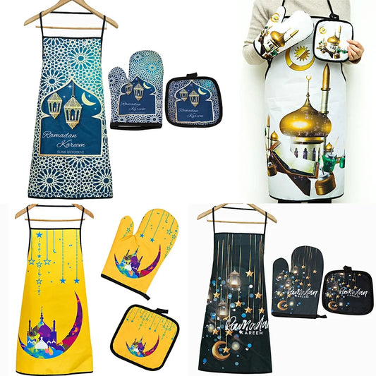 Ramadan Mubarak Kitchen Set – Apron, Oven Mitt & Pot Holder Kitchen Gift Set Peaceful Pleasures Health and Wellness