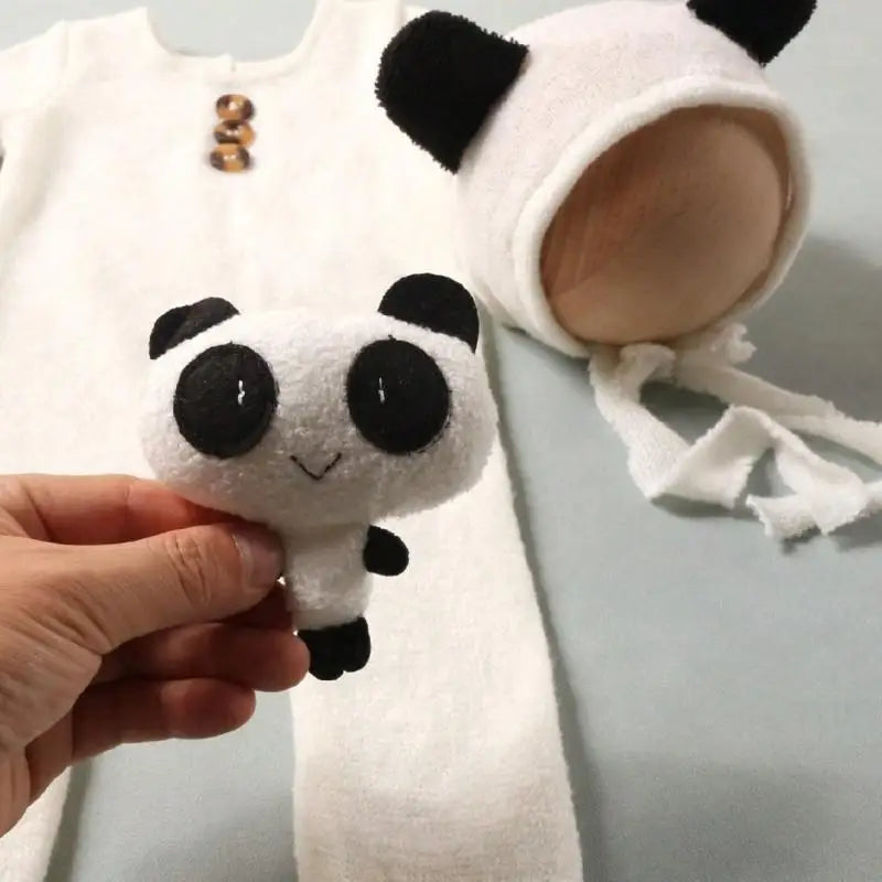 Newborn Knitted Romper Photography Set with Hat & Doll Prop