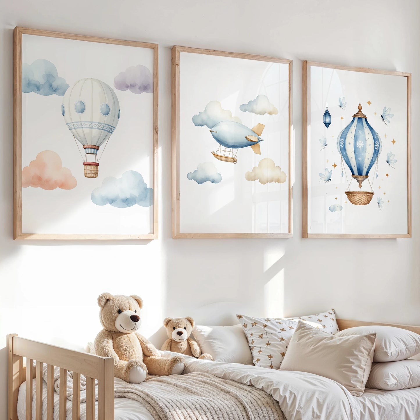 Watercolor Hot Air Balloon Canvas Wall Art – Kids Room Decor