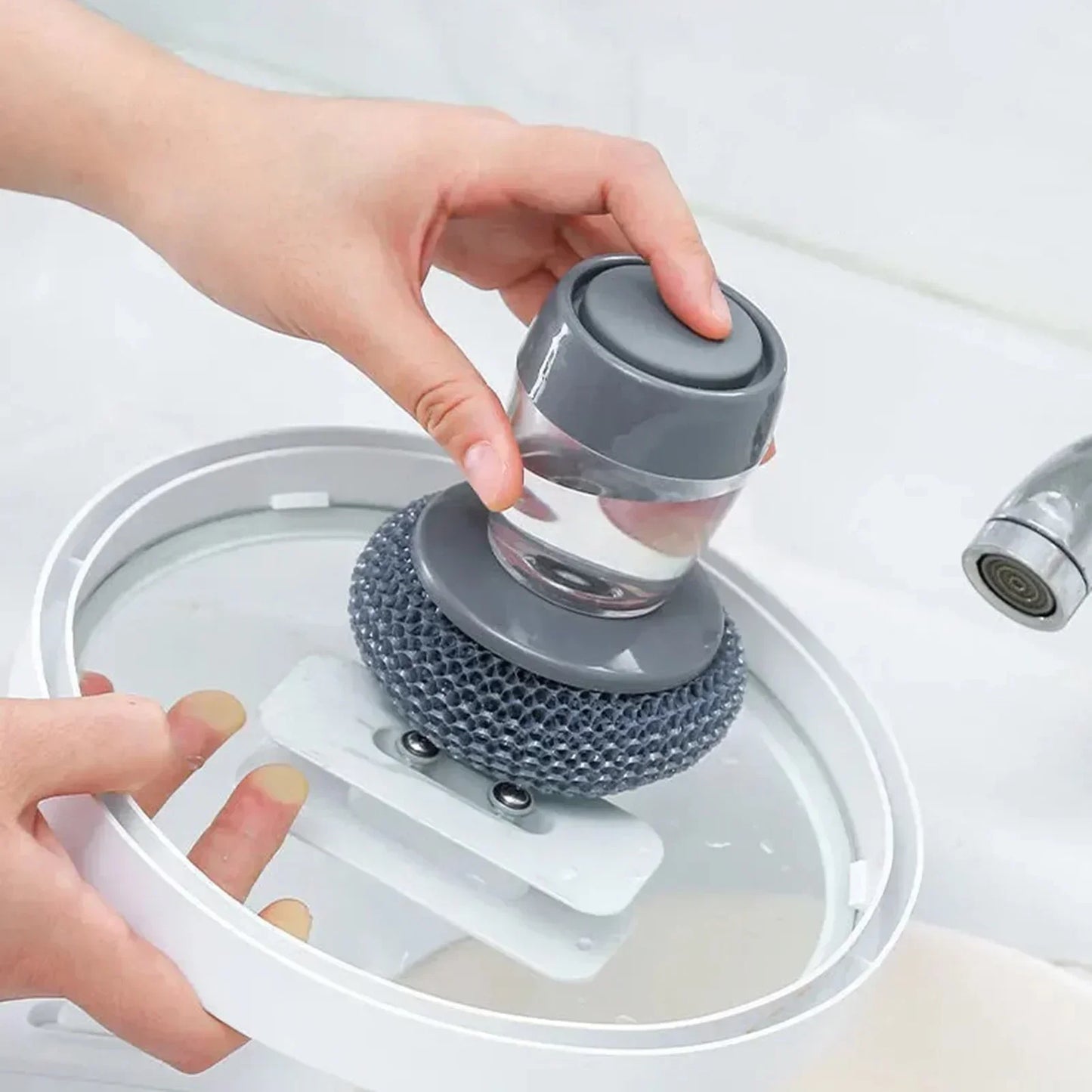 Soap Dispensing Pot Scrubber Brush | Kitchen Cleaning Tool