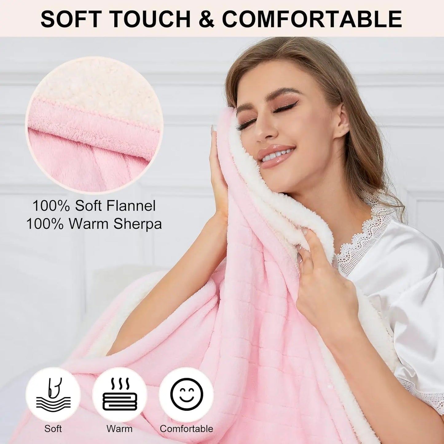 Pink Twin Size Electric Heated Blanket, 62x84", 6 Heat Settings, Auto-Off Electric Heated Blanket Peaceful Pleasures Health and Wellness