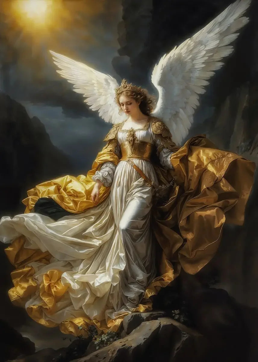 Nordic Religious Art Benevolent Portrait Of The Virgin Mary Archangel Canvas Painting, Wall Art for Living Room Home Decor Peaceful Pleasures Health and Wellness