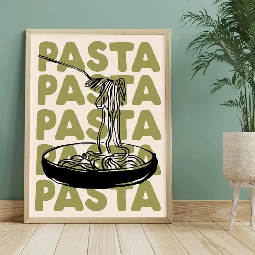 Retro Medieval Spaghetti Olive Green Canvas Wall Art Print
