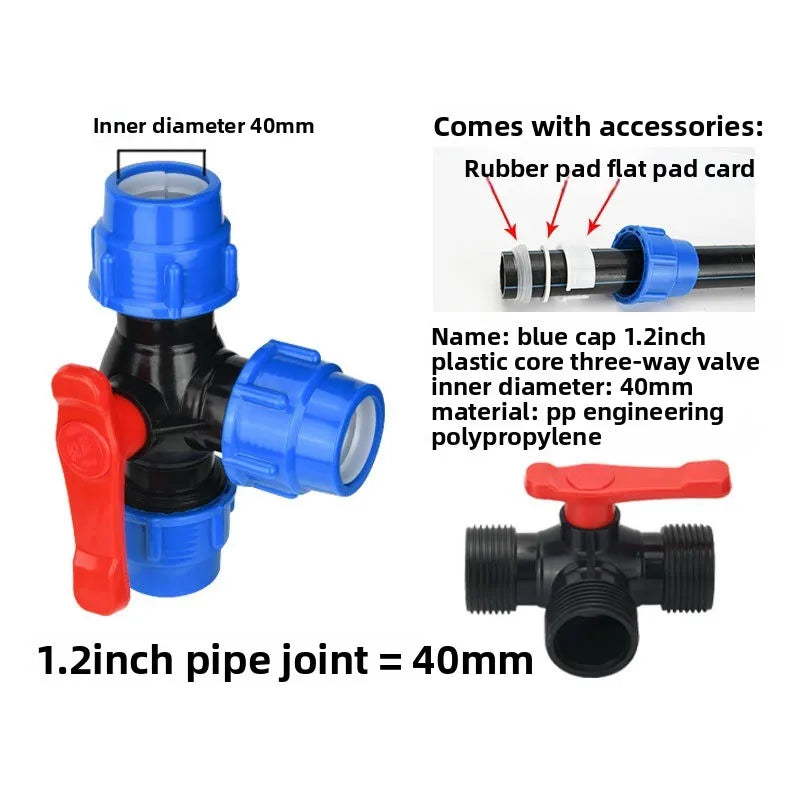 PE Pipe 3-Way Ball Valve 20–50mm | Plastic Quick Connect