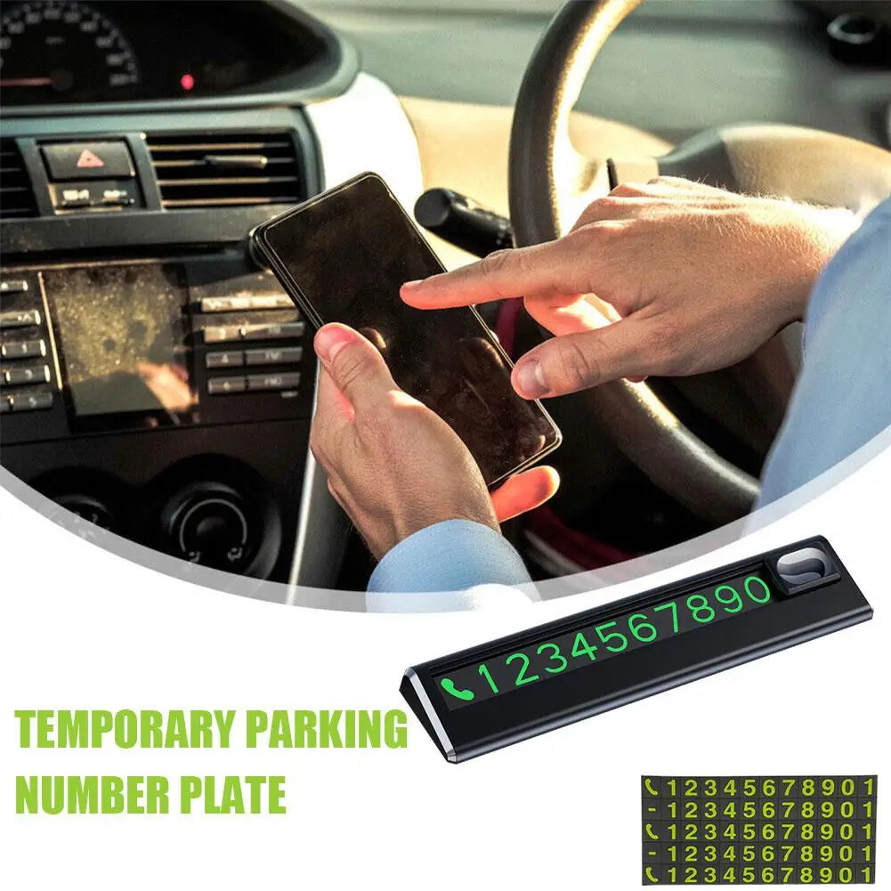 Luminous Temporary Parking Card – Zinc Alloy Phone Number Plate