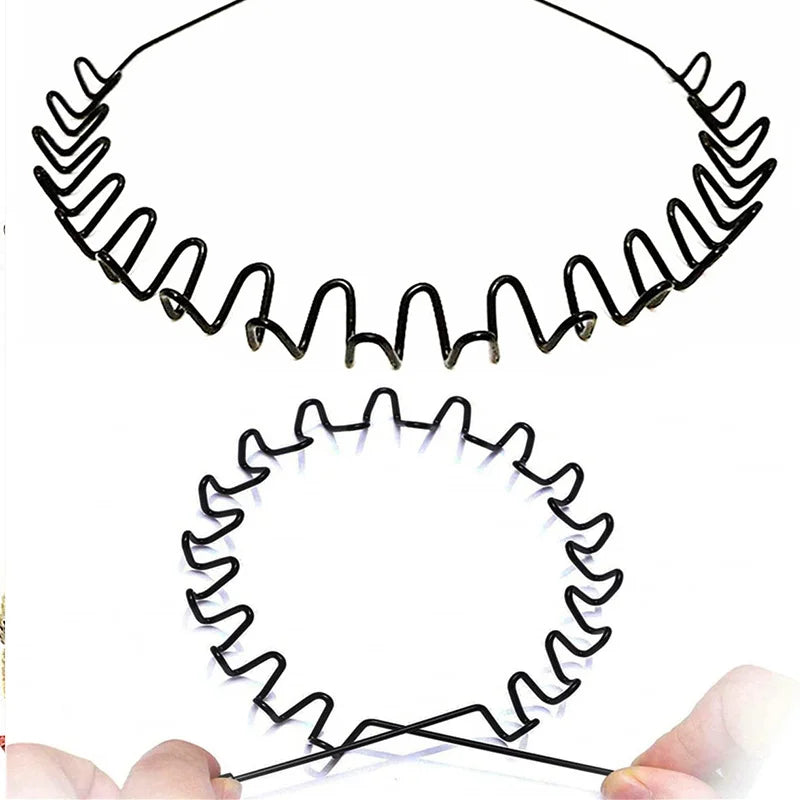 Fashion Metal Hair Band Men Women Unisex Black Waved Head Hoop Sports