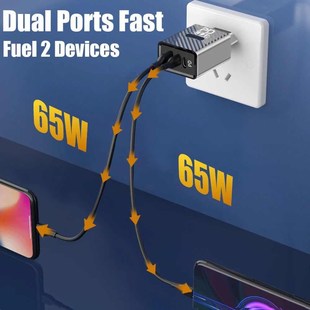 65W USB-C Fast Charger Dual Port PD 3.0 & QC 3.0 Wall Adapter Peaceful Pleasures Health and Wellness