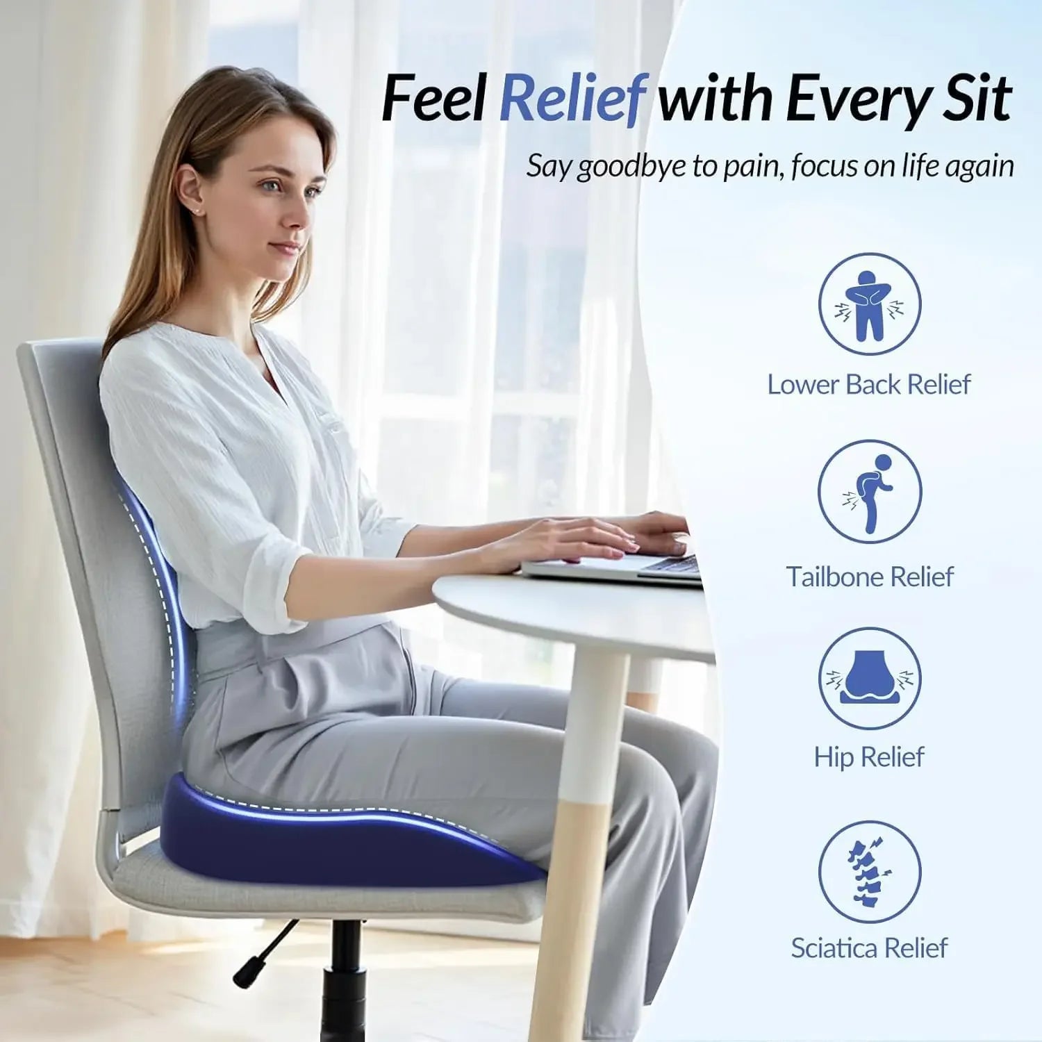 Ergonomic Memory Foam Seat Cushion for Office, Car, and Home - U-Shaped Design Relieves Hip and Tailbone Pain Peaceful Pleasures Health and Wellness