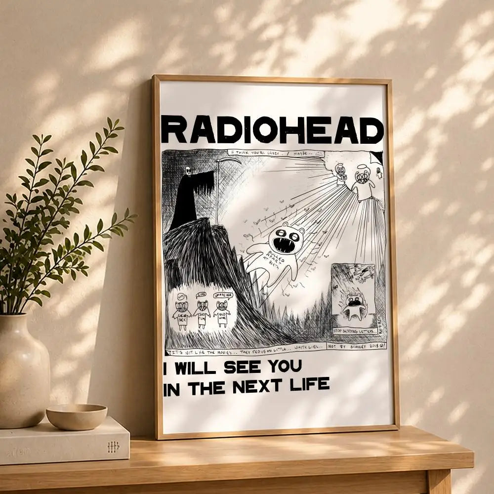 Band R-RadioheadS Poster HD Self Adhesive Waterproof Wall Art Ideal for Home Office Dorm Bedroom Great Gift Peaceful Pleasures Health and Wellness White12 40X50cmNoframe