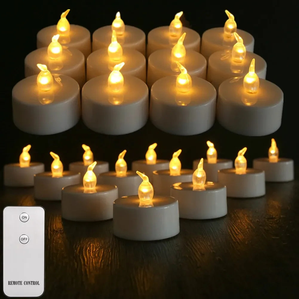 6-48Pc LED Flameless Candles Battery Operated Creative Wishing Tealight Warm White Fake Electric Candle For Halloween Christmas Peaceful Pleasures Health and Wellness 24Pc with remote