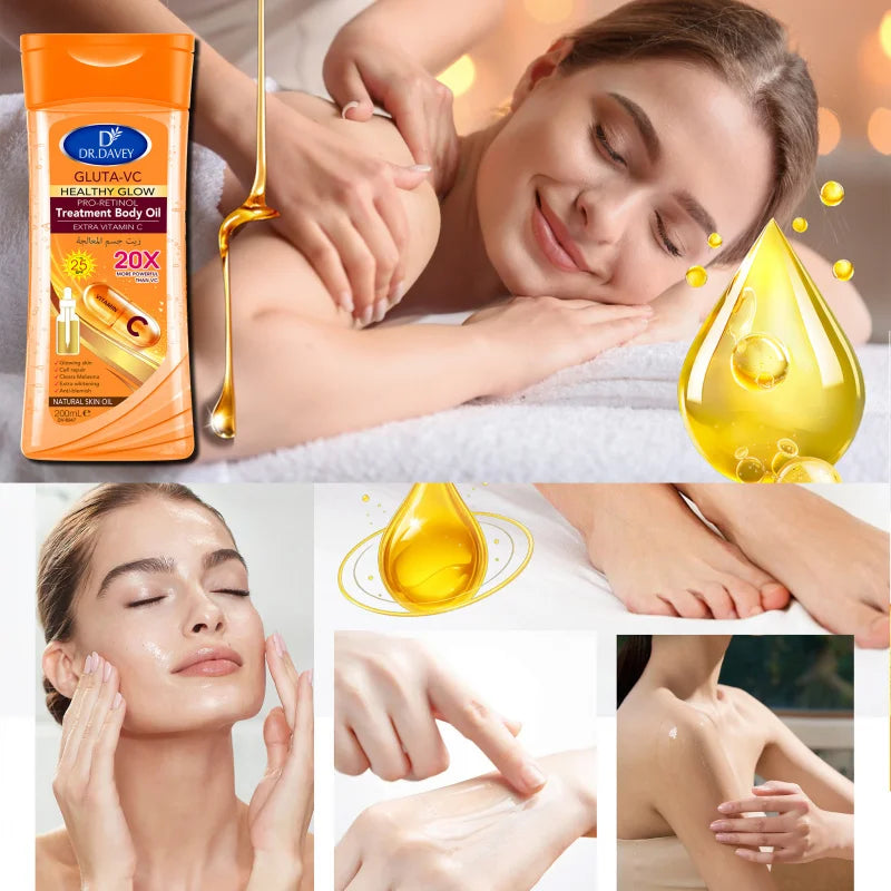 200ml DR.DAVEY GLUTA-VC BODY OIL Skin Care Oil Moisturizes and Nourishes the Skin, Large Volume Whole Body Essential Oil Peaceful Pleasures Health and Wellness