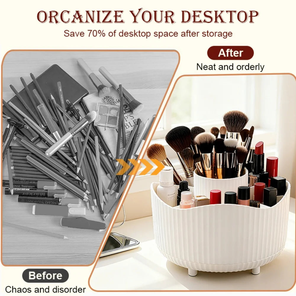 Rotating Makeup Organizer with Brush Holder & Perfume Tray
