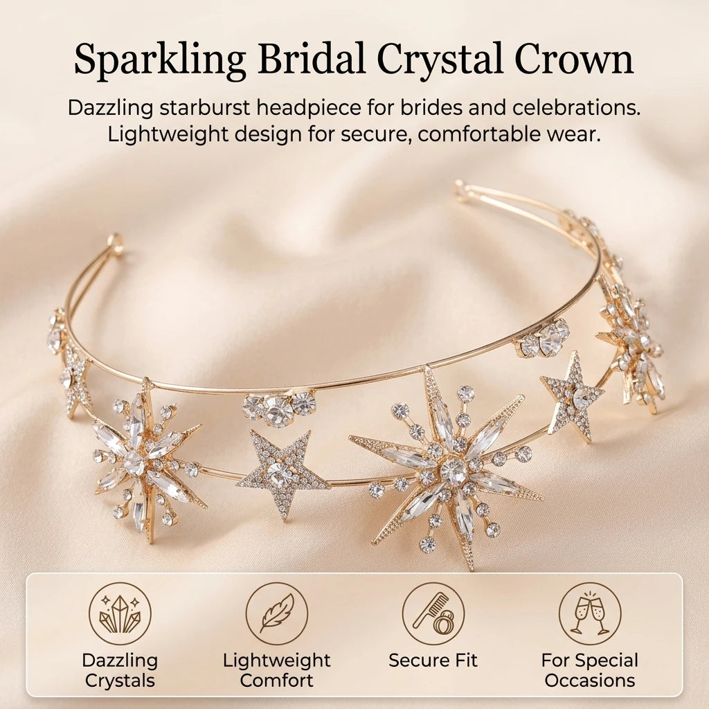 Bridal Rhinestone Crown Headpiece Alloy Base Crystal Wedding Hair Accessory For Bride Gold Silver Peaceful Pleasures Health and Wellness