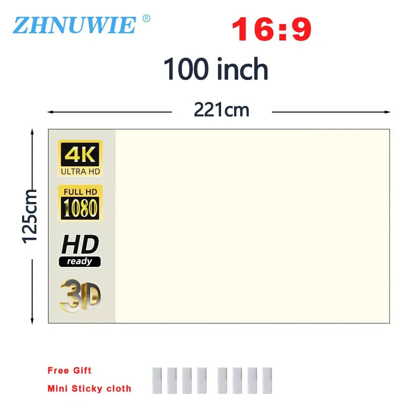 ZHNUWIE Projector Screen White Grid Anti-Light 16:9 Projection Screen 60 72 84 100 120 133 in Reflective Cloth for Home Theatre Peaceful Pleasures Health and Wellness 100 inch