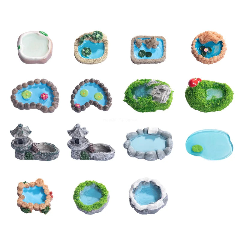 Miniature Landscape Mini Pool Model DIY Miniatures Fairy Garden Decor Micros Ponds Resin Craft Ornament Potted Bonsai Decor 피규어 Peaceful Pleasures Health and Wellness