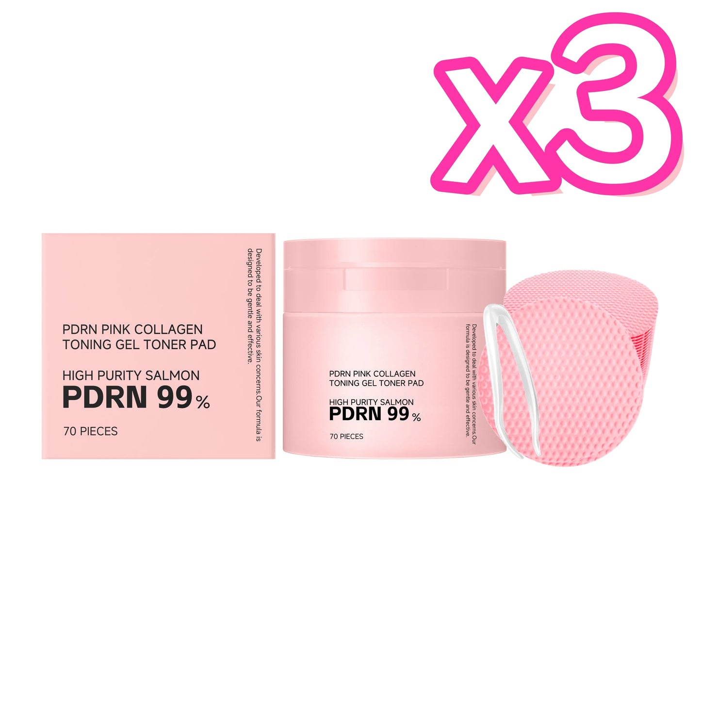 PDRN Collagen Toner Pads Repair Skin Barrier Calm Redness Hydrate Skin Reduce Skin Fine Lines Brighten Dullness Facial Toner Pad Peaceful Pleasures Health and Wellness 3 x 70pcs Boxed
