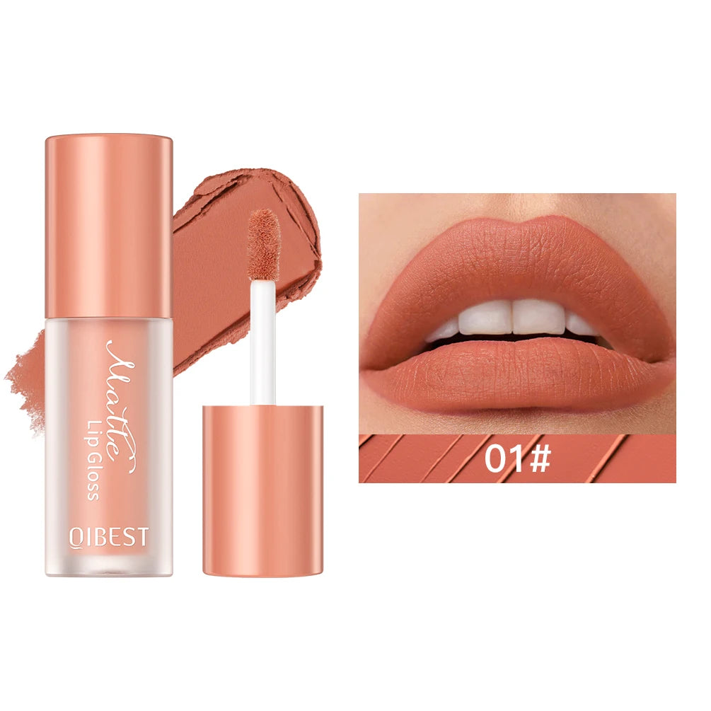QIBEST Sexy Red Lasting Velvet Matte Lip Gloss Waterproof Nonstick Cup Liquid Lipstick Makeup For Women Beauty Lip Glaze Tint Peaceful Pleasures Health and Wellness 01