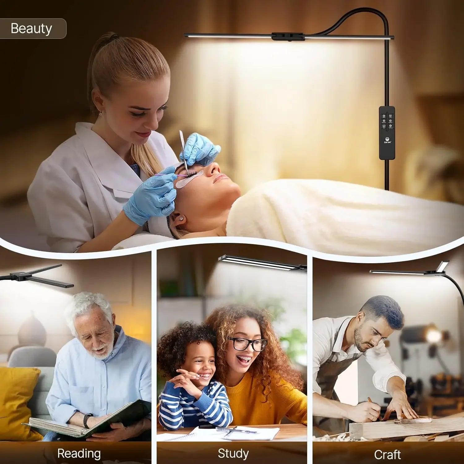 14W 2000LM LED Floor Lamp with Gesture & Remote Control, Dimmable Dual Head Goose-Neck Standing Light for Living Room Office Peaceful Pleasures Health and Wellness
