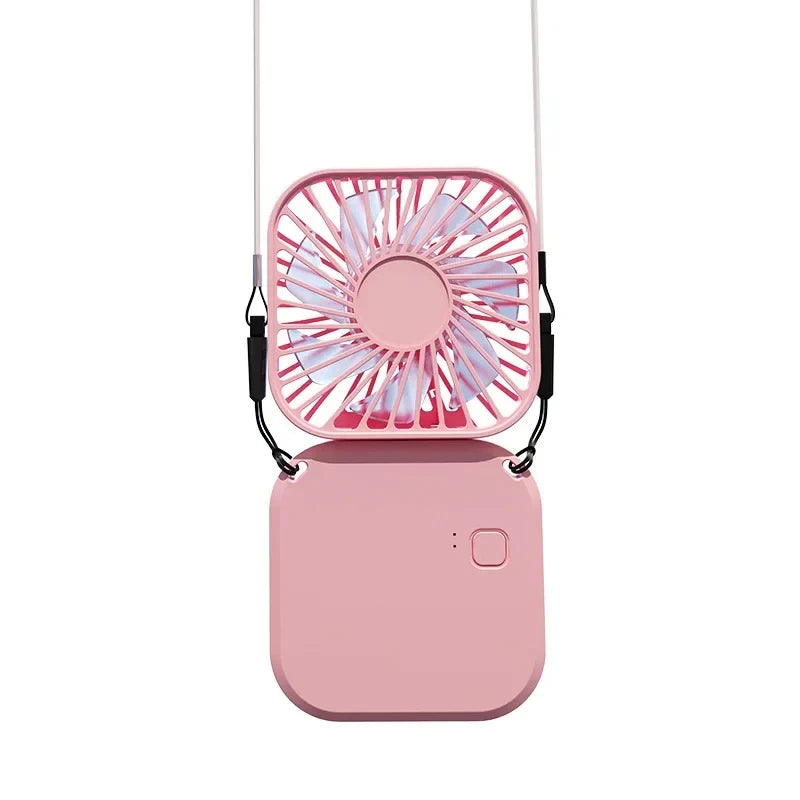 Mini Hanging Neck Fans Portable Folding USB Fans Mute Power Bank Portable Handheld Desktop Multi Function Peaceful Pleasures Health and Wellness Pink 1pcs