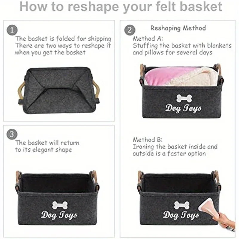 Felt Pet Toy Box – Dog Storage Basket & Chest Organizer