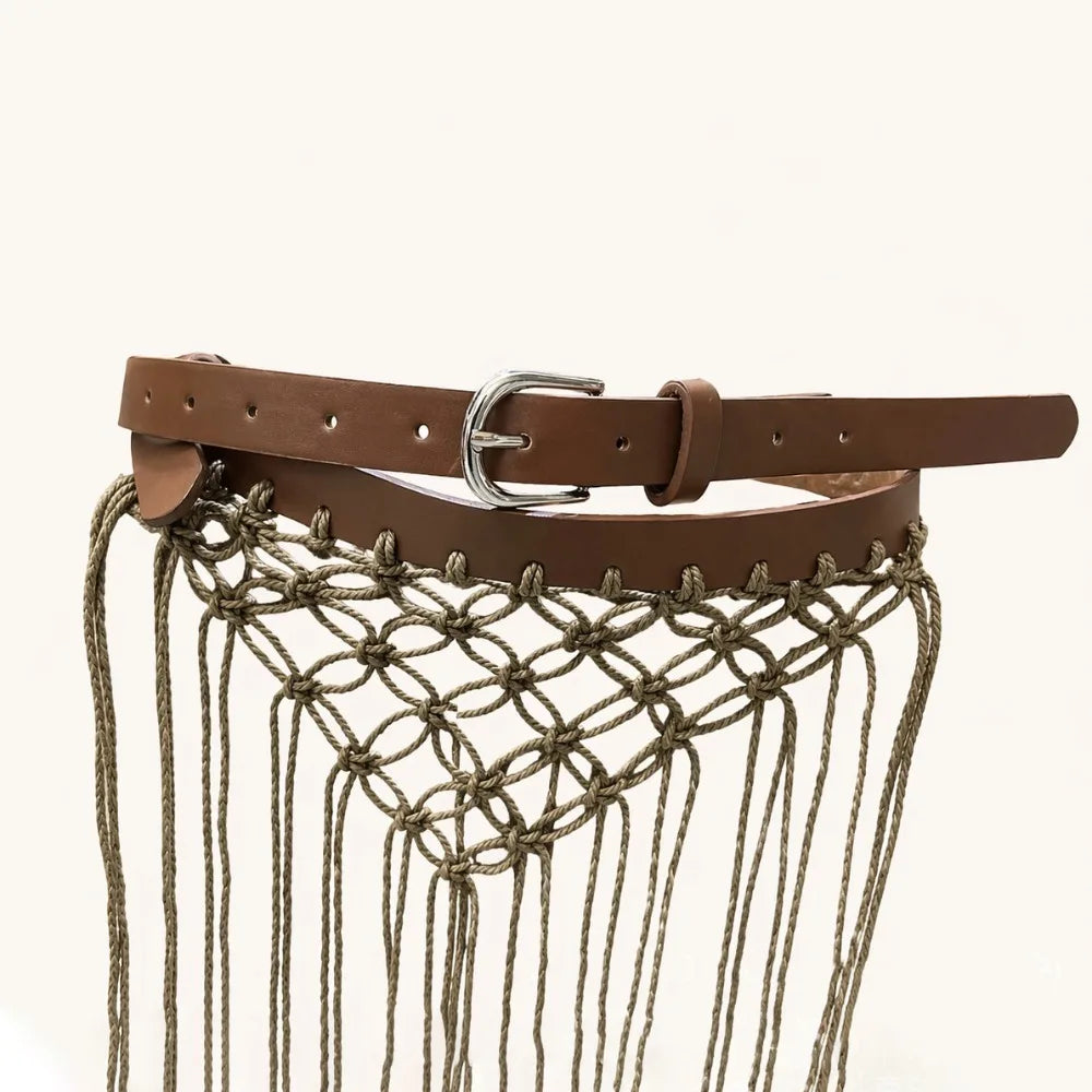 Y2K Boho Tassel Woven Belt | Retro Knit Rope Waistband Women