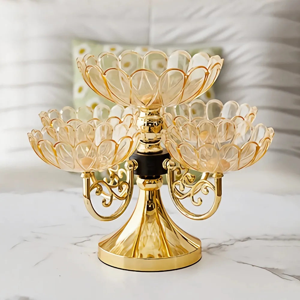 5-Tier Rotating Fruit Tray | European Glass & Iron Stand