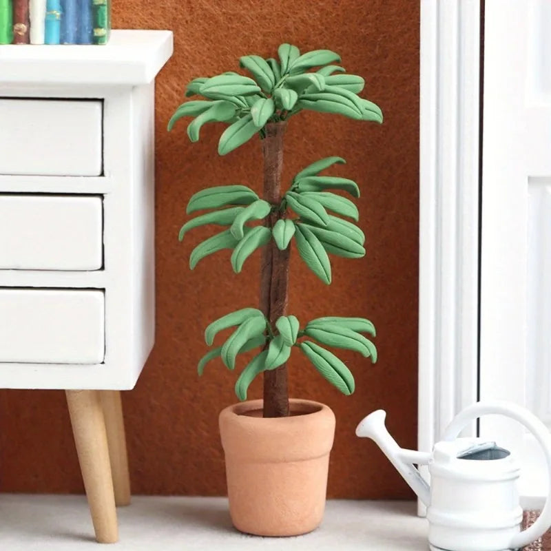 1:12 Dollhouse Miniature Potted Plant | Green Leaf Garden Decor