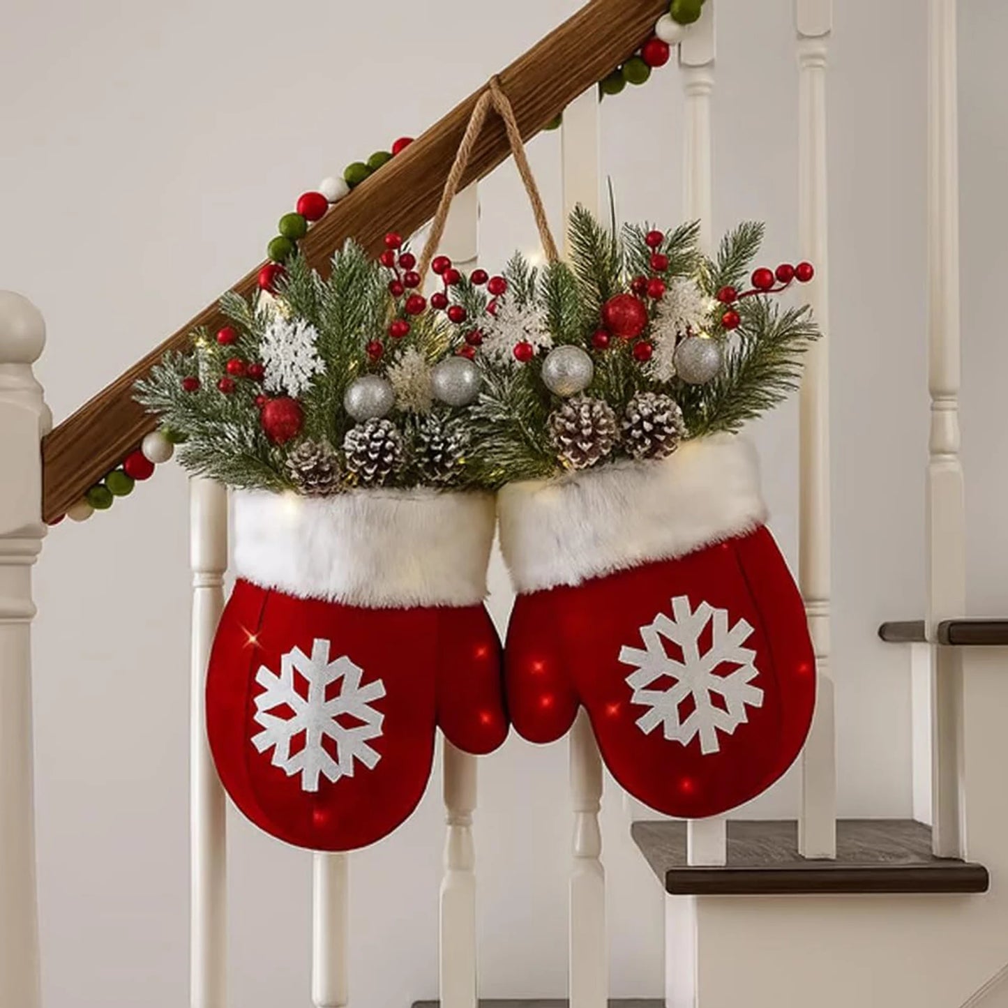 Christmas Gloves Wreath with Light Beautiful Hanging Pendant Christmas Crafts for Christmas Indoor Outdoor Wall Decor Peaceful Pleasures Health and Wellness