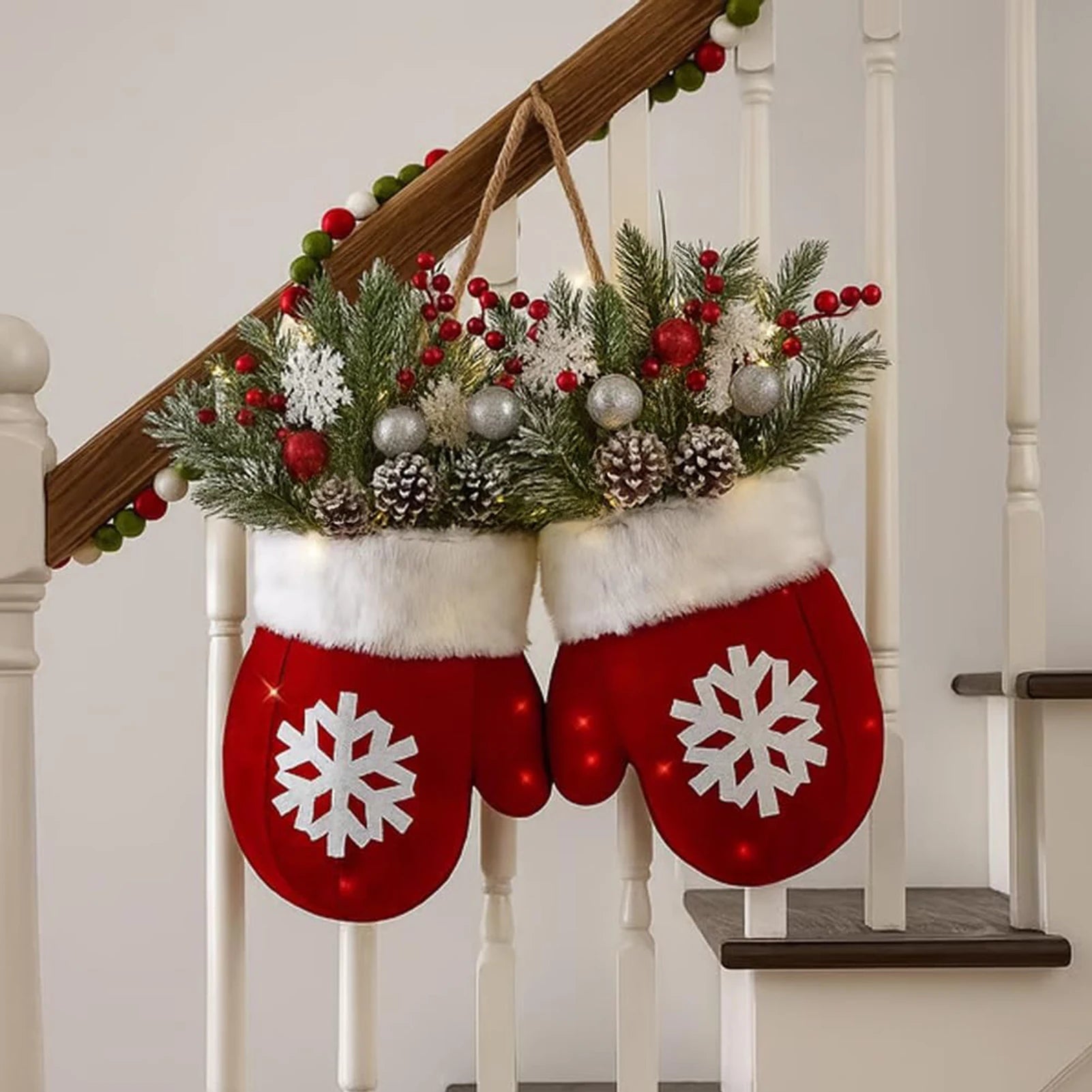 Christmas Gloves Wreath with Light Beautiful Hanging Pendant Christmas Crafts for Christmas Indoor Outdoor Wall Decor Peaceful Pleasures Health and Wellness