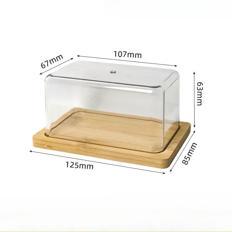 Countertop Bamboo Butter Dish Plate with Transparent Acrylic Lid Nordic Kitchen Storage Butter Container Box Butter Tableware Peaceful Pleasures Health and Wellness Butter Box 1PC