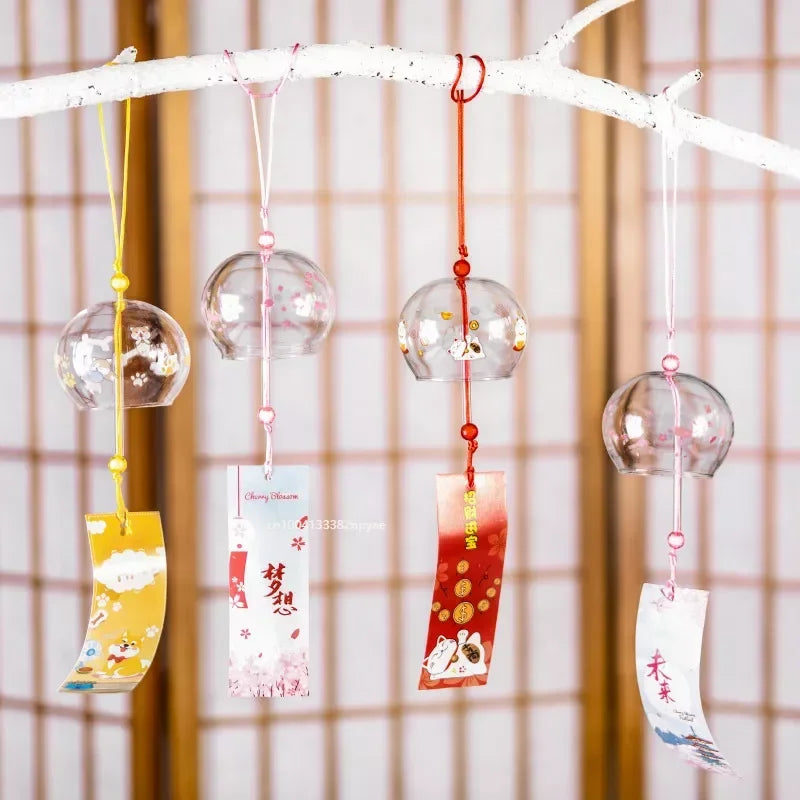 1pcs Japanese Wind Bell Handmade Wind Chimes Glass Furin Home Decors Spa Sakura Kitchen Office Decor Cherry Blossom Pattern Peaceful Pleasures Health and Wellness