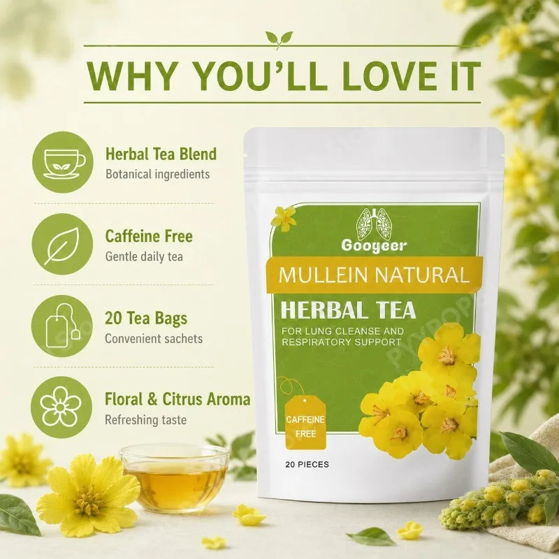 Mullein Herbal Tea – Caffeine-Free Citrus Floral Blend, 20 Bags