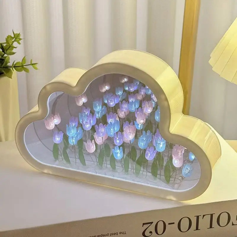 Cloud Tulip Nightlight DIY Handmade Mirror Material Package Romantic Flower Sea Atmosphere Light Desktop Ornament Creative Gifts Peaceful Pleasures Health and Wellness color mixing