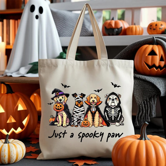 "Just A Spooky Paw" Halloween Dog Canvas Tote Bag | Dog Gift Canvas Tote Bag Peaceful Pleasures Health and Wellness