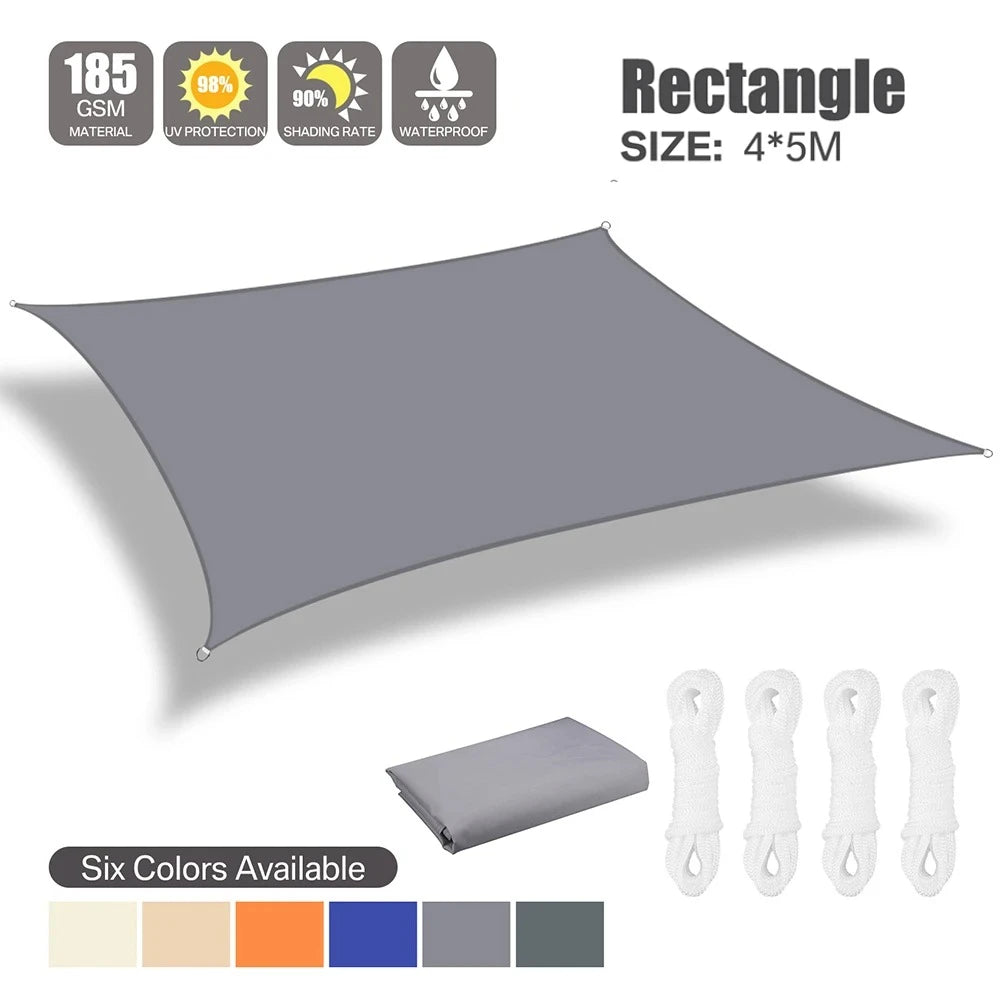 Grey Sun Shade Sail Rectangle Square Triangle UV Block Sunshade for Yard Deck Canopy Awning Outdoor Garden Waterproof Cloth Peaceful Pleasures Health and Wellness 4x5m