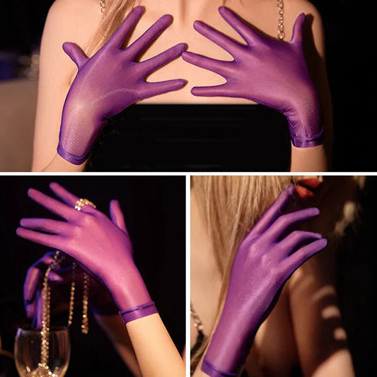 Women's Oil Glossy Ultra-Thin Transparent Wrist Gloves Fashion Wrist Gloves Oasis Select
