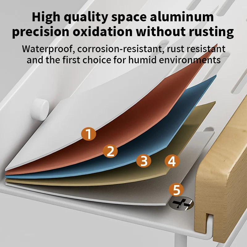 Wall-Mounted Wood & Aluminum Bathroom Shelf | Waterproof Storage