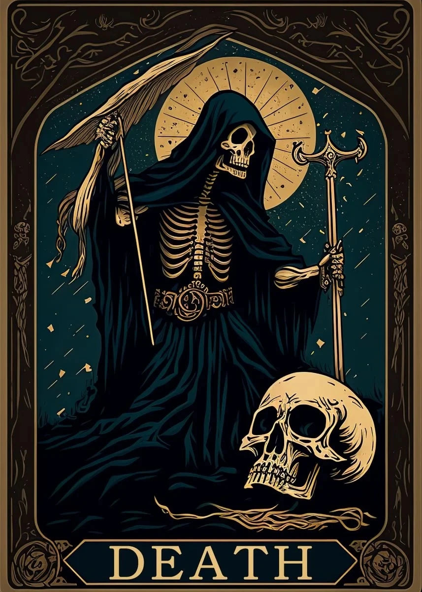 Death Tarot Card Skull Wizard Canvas Wall Art | Gothic Decor