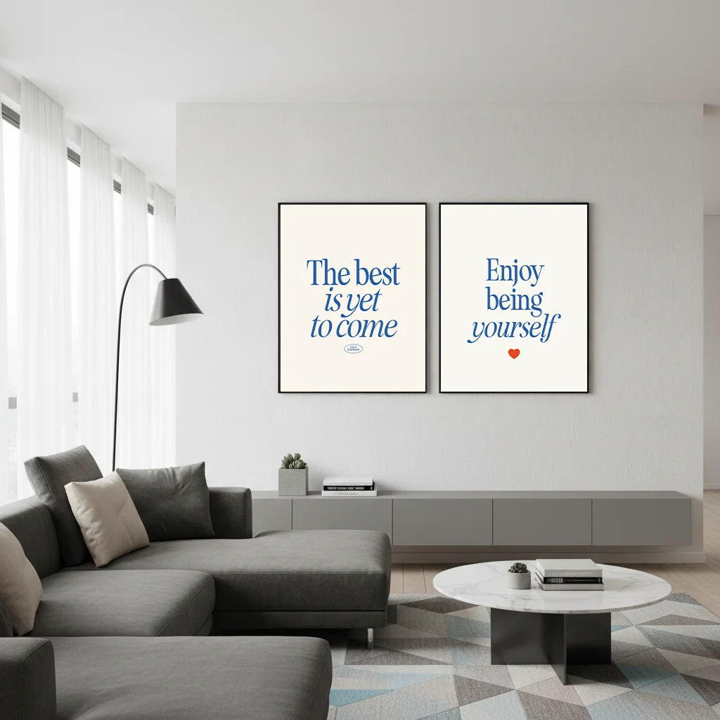Minimalist Blue Inspirational Quote Canvas Wall Art | Nordic Print Canvas Wall Art Peaceful Pleasures Health and Wellness