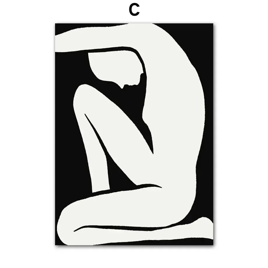 1pc frameless Canvas painting Black White Minimalist Girl Body Bohemian Flower Vase Poster Print Canvas Painting Abstract Wal Peaceful Pleasures Health and Wellness C 40x50cm Unframed