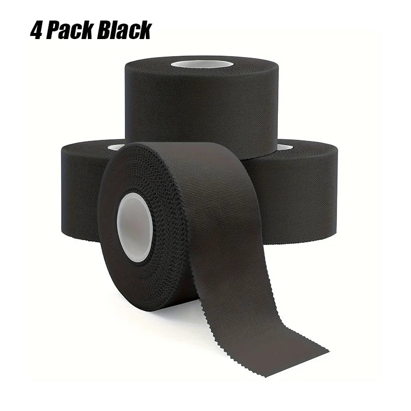 4 Rolls 3.8cm×9.1m Black White Cotton Tape Sports Tape Self-Adhesive Bandage Breathable Flexible Fabric Non Woven Bandage Peaceful Pleasures Health and Wellness 4 Rolls Black