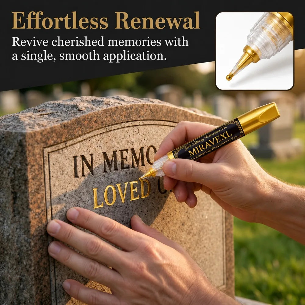 Gold Tombstone Marker Pen 10ml with Detail Brush, Waterproof Paint Pen for Restoring Faded Grave Inscriptions on Granite Peaceful Pleasures Health and Wellness